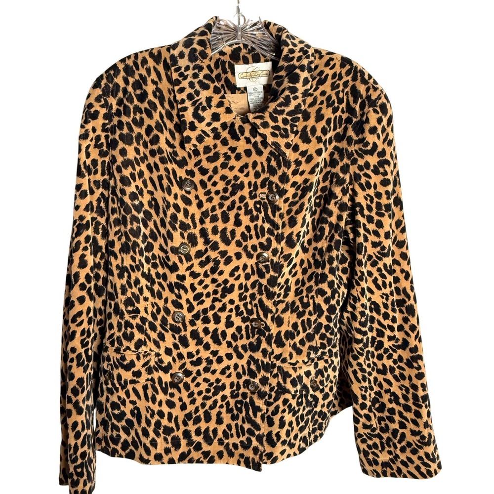 Vintage Cambridge Dry Goods Leopard Print Blazer Women Size 12 Cotton Animal